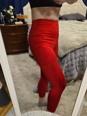 High-Rise Red Active Leggings with Side Pocket